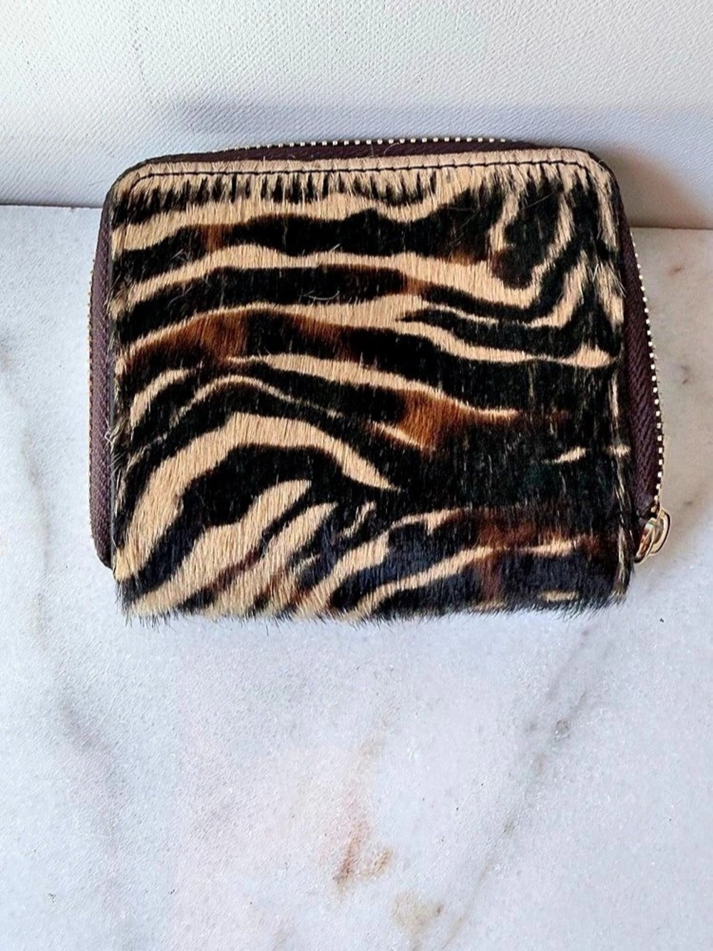 DANNY KOREN Zebra Print haircalf Leather Zip-Around Wallet Italy no tags